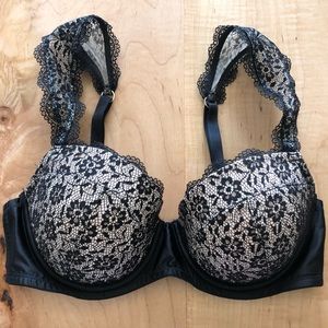 Dream Angels Lined Demi. Lace removable straps. 34D. Black with cream. Like new